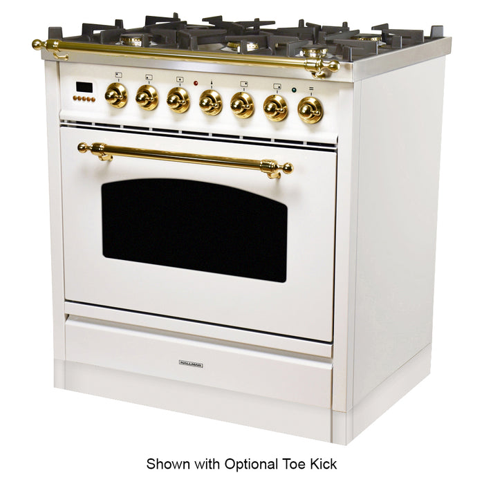 HALLMAN 30 in. Single Oven Dual Fuel Italian Range, Brass Trim in White (HDFR30BSWT)