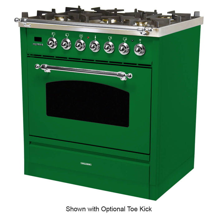 HALLMAN 30 in. Single Oven All Gas Italian Range, Chrome Trim in Emerald Green (HGR30CMGN)