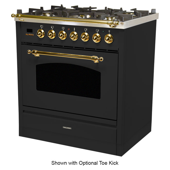 HALLMAN 30 in. Single Oven Dual Fuel Italian Range, Brass Trim in Matte Graphite (HDFR30BSMG)