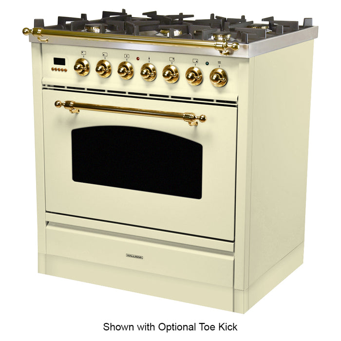 HALLMAN 30 in. Single Oven Dual Fuel Italian Range, Brass Trim in Antique White (HDFR30BSAW)