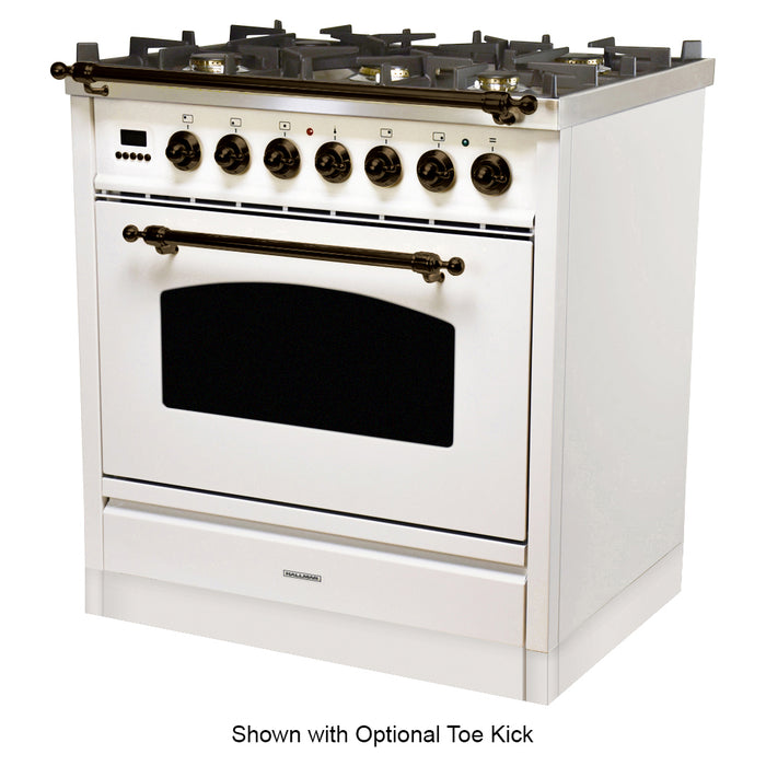 HALLMAN 30 in. Single Oven Dual Fuel Italian Range, Bronze Trim in White (HDFR30BZWT)