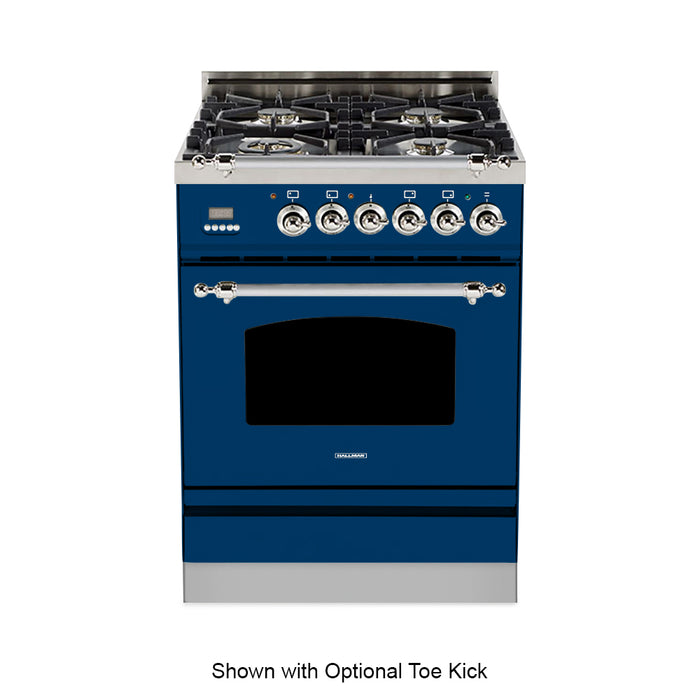 HALLMAN 24 in. Single Oven Dual Fuel Italian Range, Chrome Trim in Blue - HDFR24CMBU