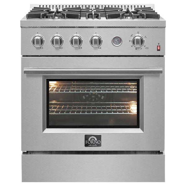 Forno Marco 30-inch Gas Range with 4 Burners and 4.32 Cu.ft. Convection Oven in Stainless Steel (FFSGS6277-30)