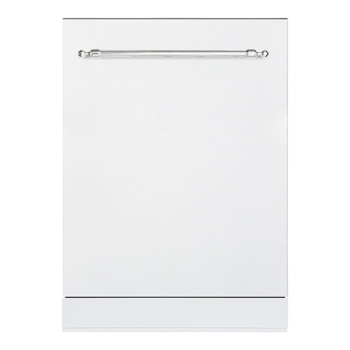 HALLMAN 24-Inch Built-In Dishwasher in White with Classico Chrome Handle (HCDW24CMWT)