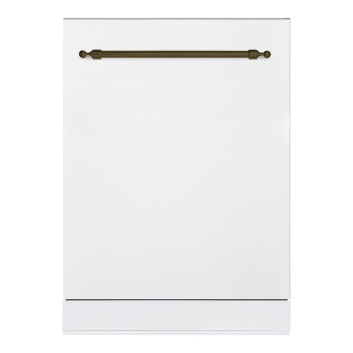 HALLMAN 24-Inch Dishwasher with Stainless Steel Metal Spray Arms in color White with Classico Bronze Handle (HCDW24BZWT)