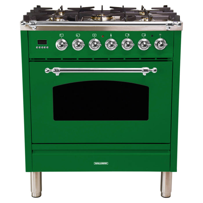 HALLMAN 30 in. Single Oven All Gas Italian Range, Chrome Trim in Emerald Green (HGR30CMGN)