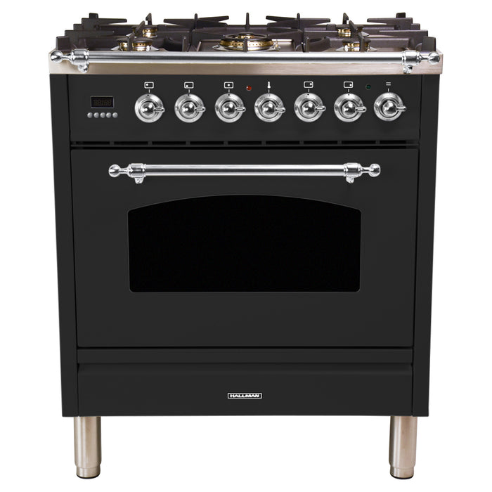 HALLMAN 30 in. Single Oven Dual Fuel Italian Range, Chrome Trim in Matte Graphite (HDFR30CMMG)