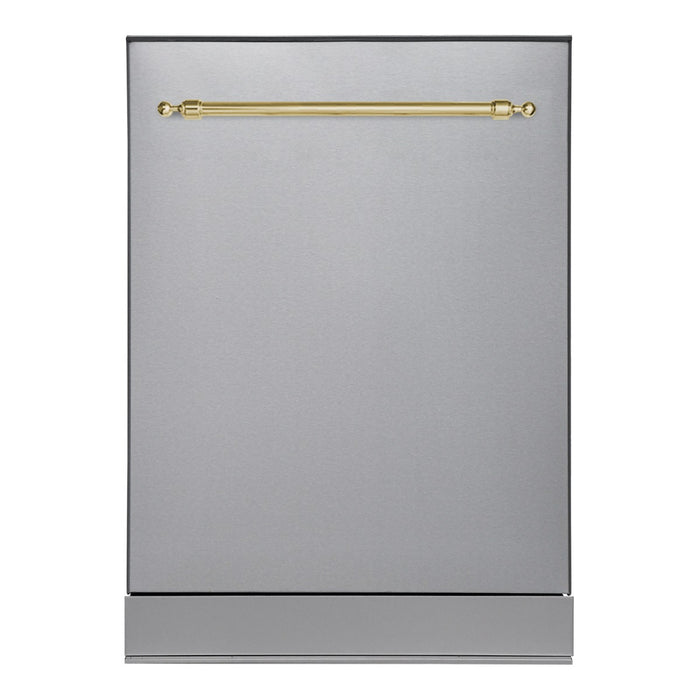 HALLMAN 24-Inch Dishwasher with Stainless Steel Metal Spray Arms, in Stainless Steel with Classico Brass Handle (HCDW24BSSS)