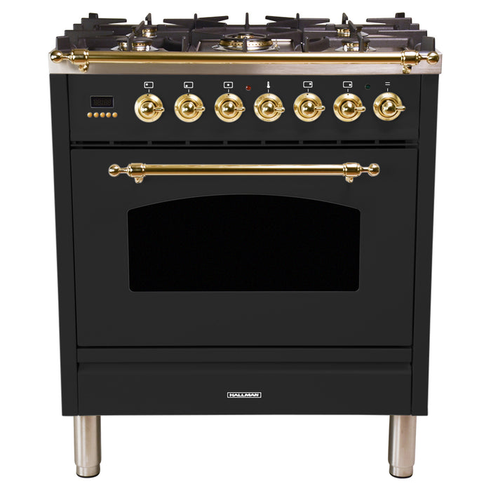 HALLMAN 30 in. Single Oven Dual Fuel Italian Range, Brass Trim in Matte Graphite (HDFR30BSMG)