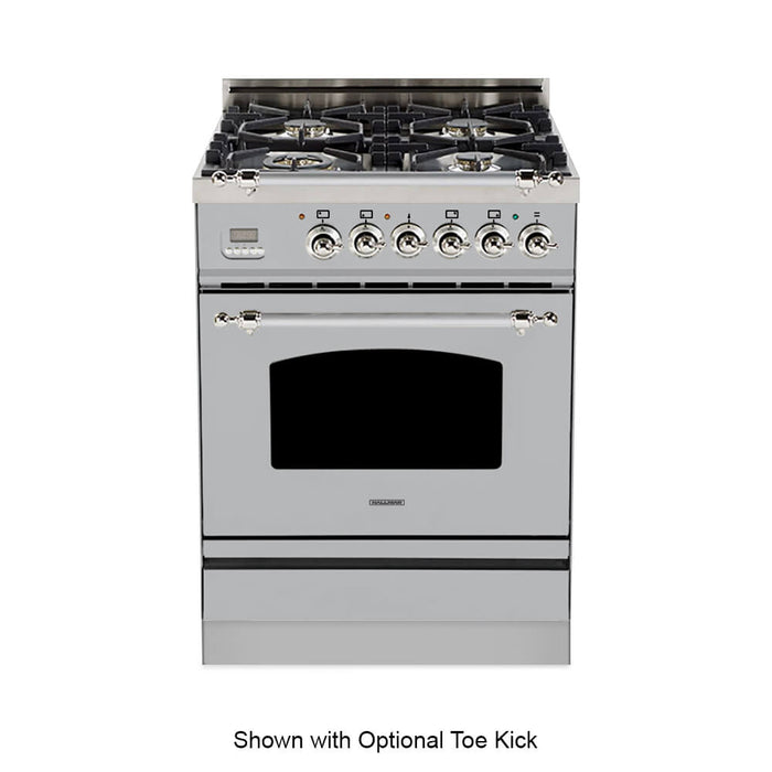 HALLMAN 24 in. Single Oven All Gas Italian Range, Chrome Trim in Stainless-steel - HGR24CMSS