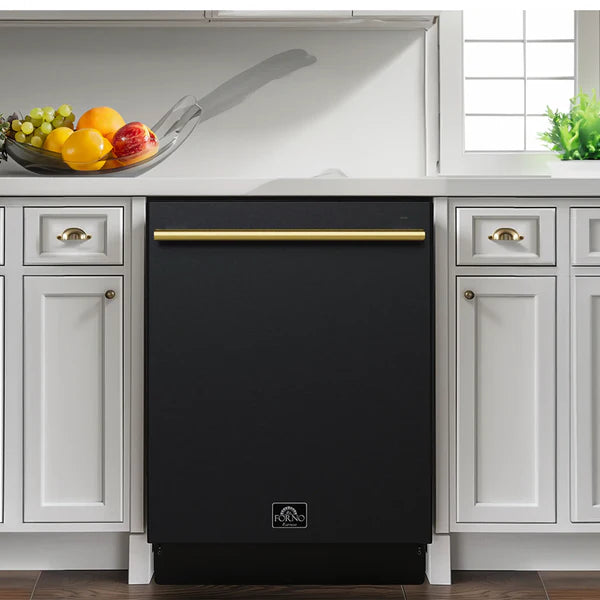 Forno Romano Espresso 24-Inch Built-In Dishwasher in Black with Brass Handle (FDWBI8035-24BLK)