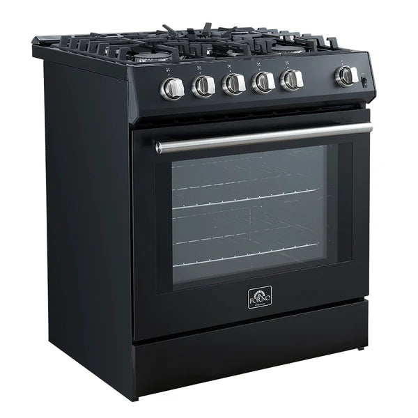 Forno Leonardo Espresso 30-Inch Gas Range in Black with Stainless Steel Handle (FFSGS1116-30BLK)