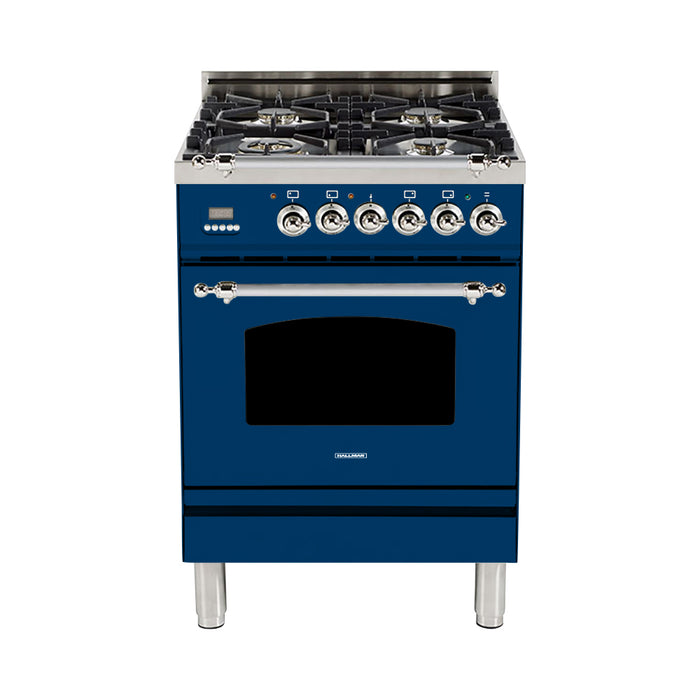 HALLMAN 24 in. Single Oven Dual Fuel Italian Range, Chrome Trim in Blue - HDFR24CMBU