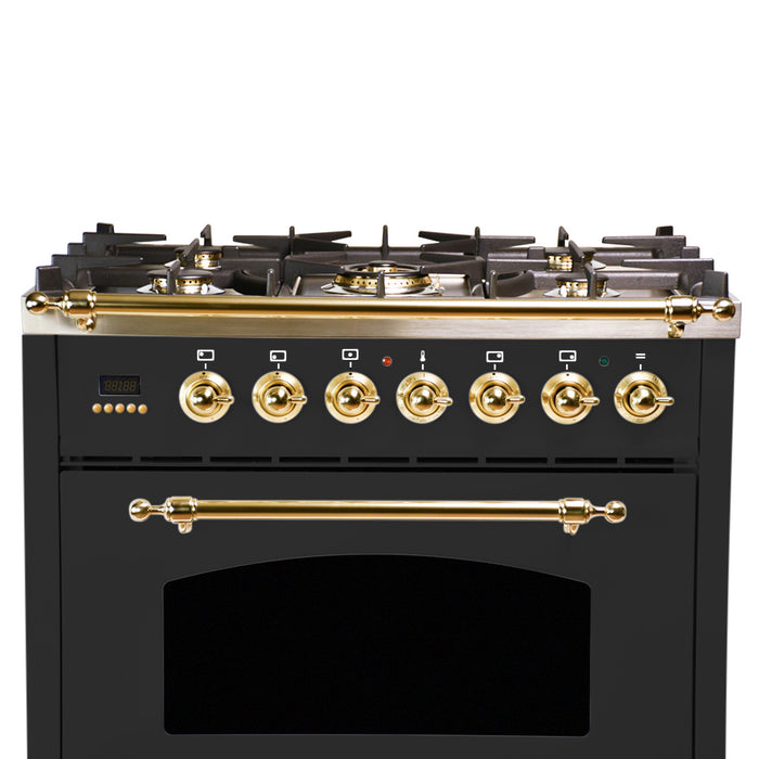 HALLMAN 30 in. Single Oven Dual Fuel Italian Range, Brass Trim in Matte Graphite (HDFR30BSMG)