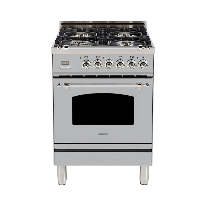 HALLMAN 24 in. Single Oven All Gas Italian Range, Chrome Trim in Stainless-steel - HGR24CMSS