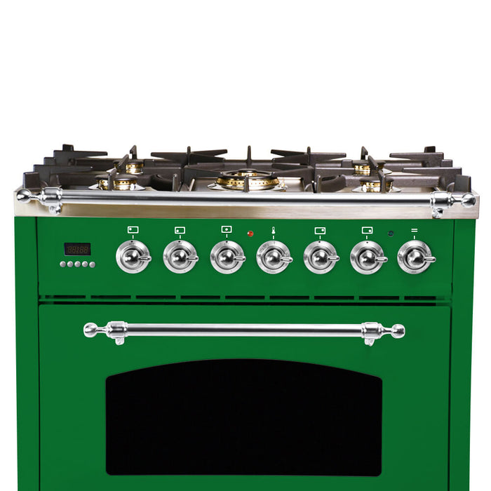 HALLMAN 30 in. Single Oven All Gas Italian Range, Chrome Trim in Emerald Green (HGR30CMGN)