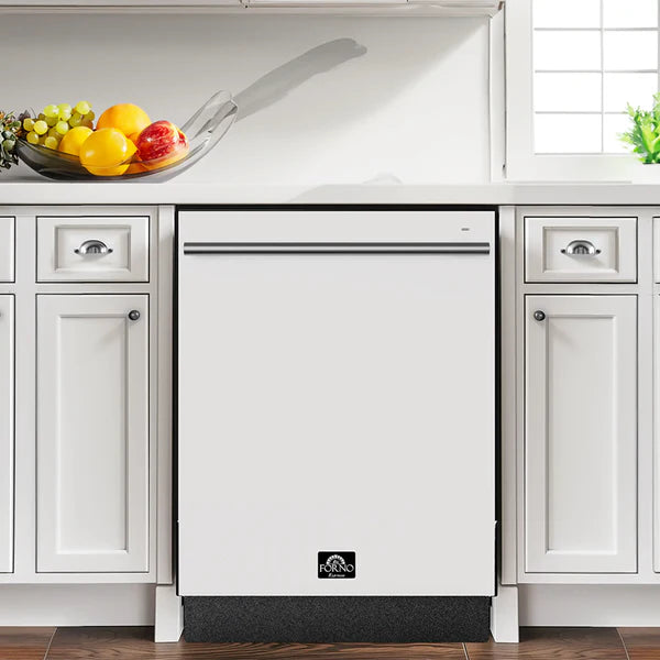 Forno Romano Espresso 24-Inch Built-In Dishwasher in White with Brass Handle (FDWBI8035-24WHT)