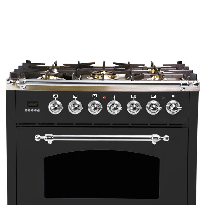 HALLMAN 30 in. Single Oven Dual Fuel Italian Range, Chrome Trim in Matte Graphite (HDFR30CMMG)