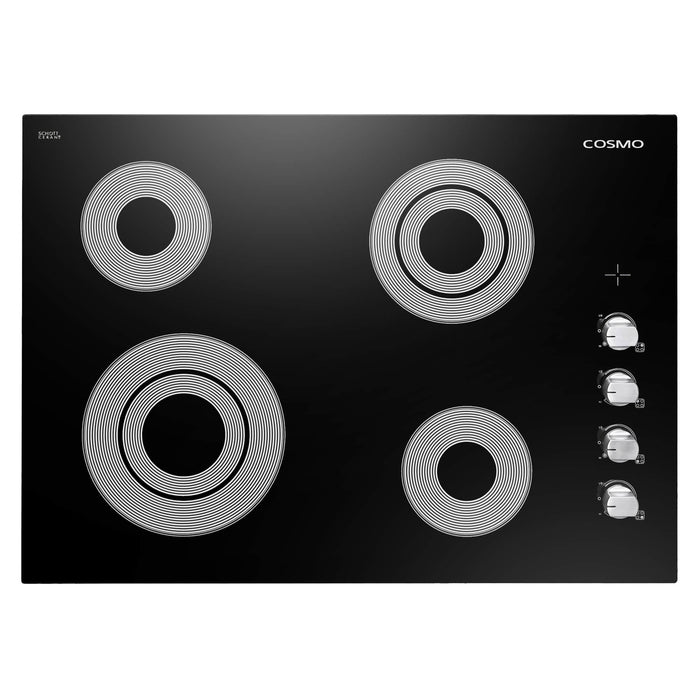 Cosmo 4 Piece Appliance Package - 30-Inch Electric Cooktop, Wall Mount Range Hood, Wall Oven, and Microwave in Stainless Steel (COS-4PKG-132)