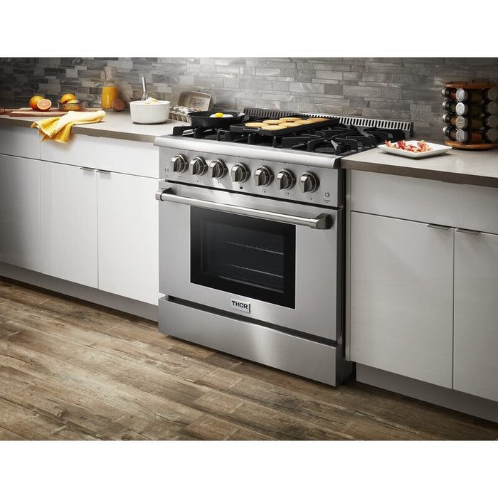 Thor Kitchen 36 in. Propane Gas Burner/Electric Oven Range in Stainless Steel, HRD3606ULP