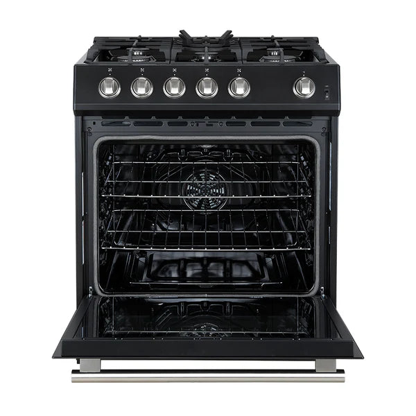 Forno Leonardo Espresso 30-Inch Gas Range in Black with Stainless Steel Handle (FFSGS1116-30BLK)