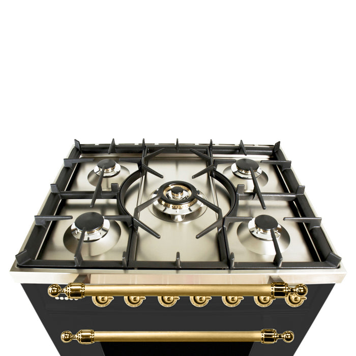 HALLMAN 30 in. Single Oven Dual Fuel Italian Range, Brass Trim in Matte Graphite (HDFR30BSMG)