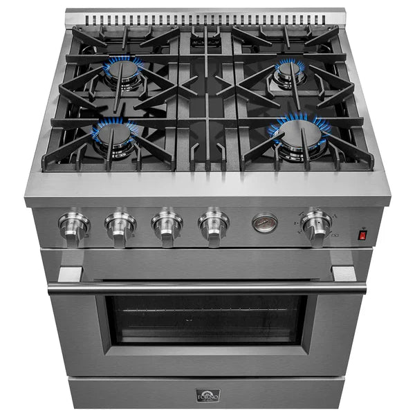 Forno Marco 30-inch Gas Range with 4 Burners and 4.32 Cu.ft. Convection Oven in Stainless Steel (FFSGS6277-30)