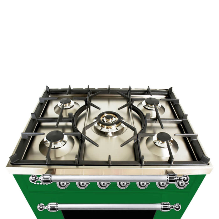 HALLMAN 30 in. Single Oven All Gas Italian Range, Chrome Trim in Emerald Green (HGR30CMGN)