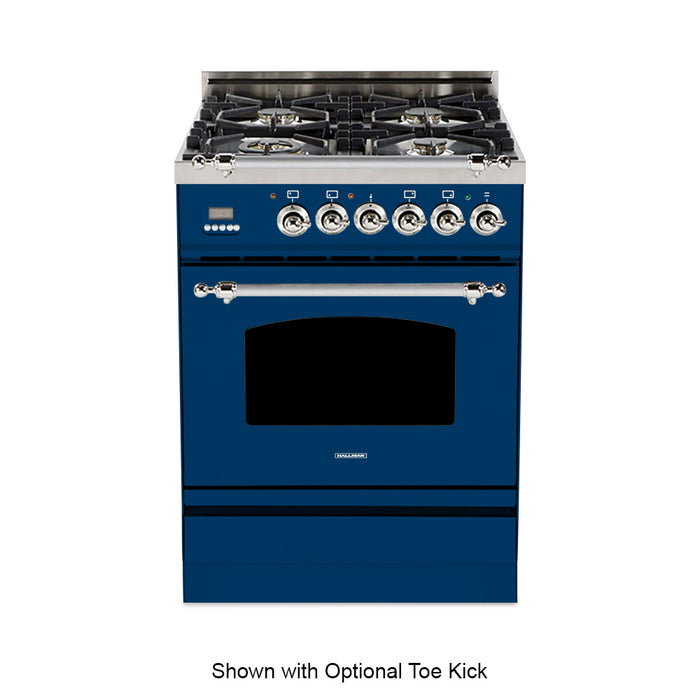 HALLMAN 24 in. Single Oven Dual Fuel Italian Range, Chrome Trim in Blue - HDFR24CMBU