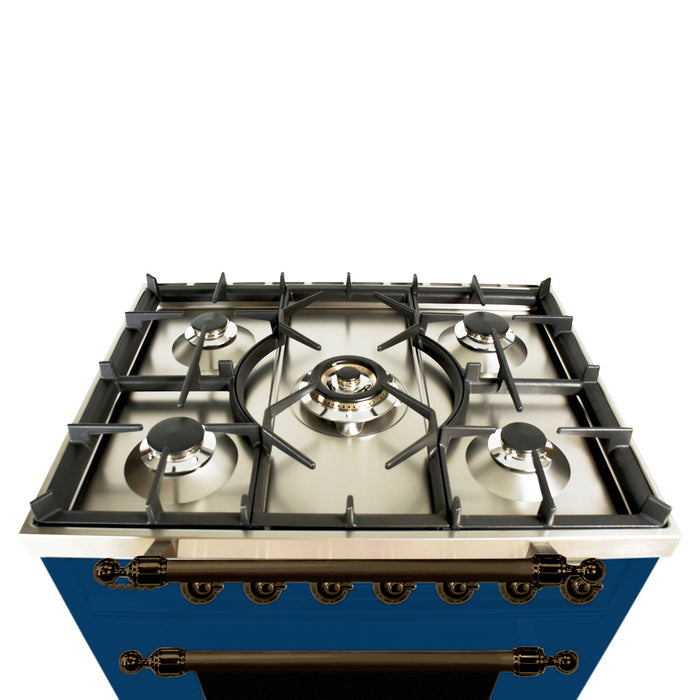 HALLMAN 30 in. Single Oven Dual Fuel Italian Range, LP Gas, Bronze Trim in Blue (HDFR30BZBULP)