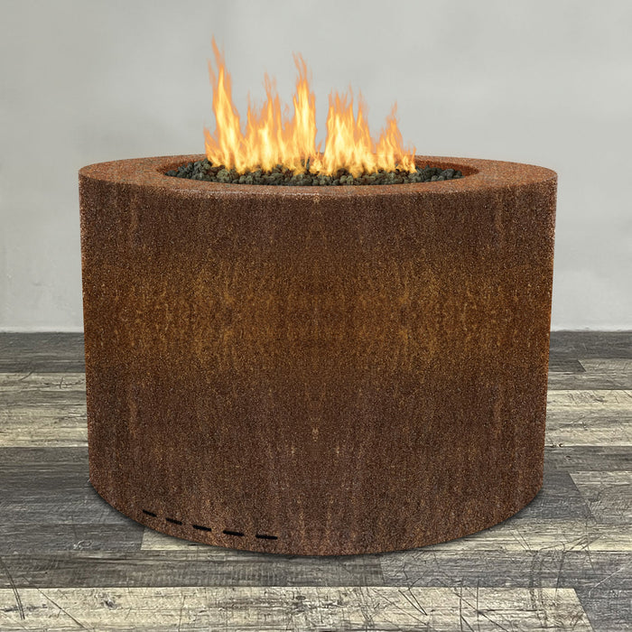 Starfire Designs Metal Gravity 45" Round Corten Steel Gas Fire Pit with Propane Tank Access Door