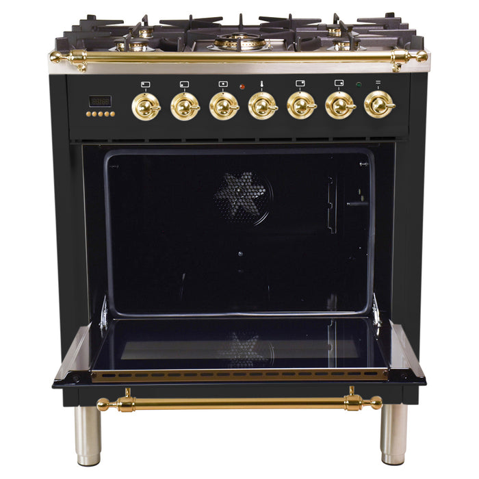 HALLMAN 30 in. Single Oven Dual Fuel Italian Range, Brass Trim in Matte Graphite (HDFR30BSMG)