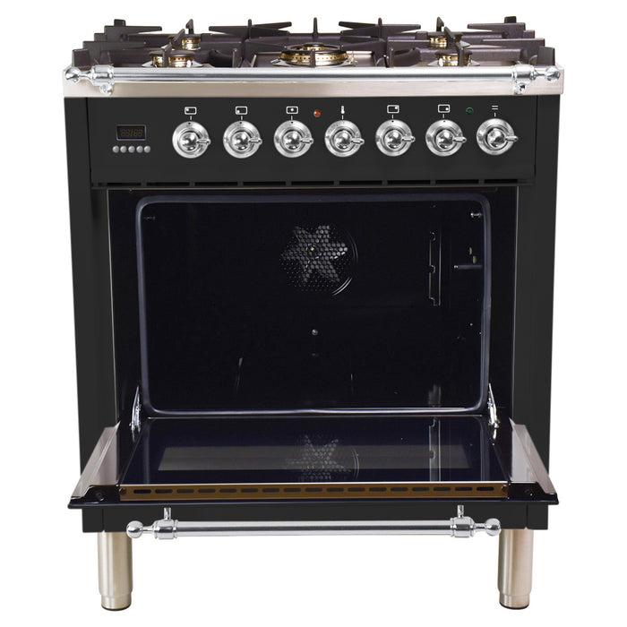 HALLMAN 30 in. Single Oven Dual Fuel Italian Range, Chrome Trim in Matte Graphite (HDFR30CMMG)