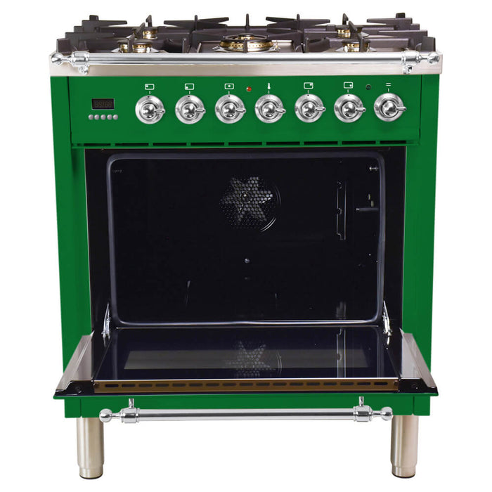 HALLMAN 30 in. Single Oven All Gas Italian Range, Chrome Trim in Emerald Green (HGR30CMGN)