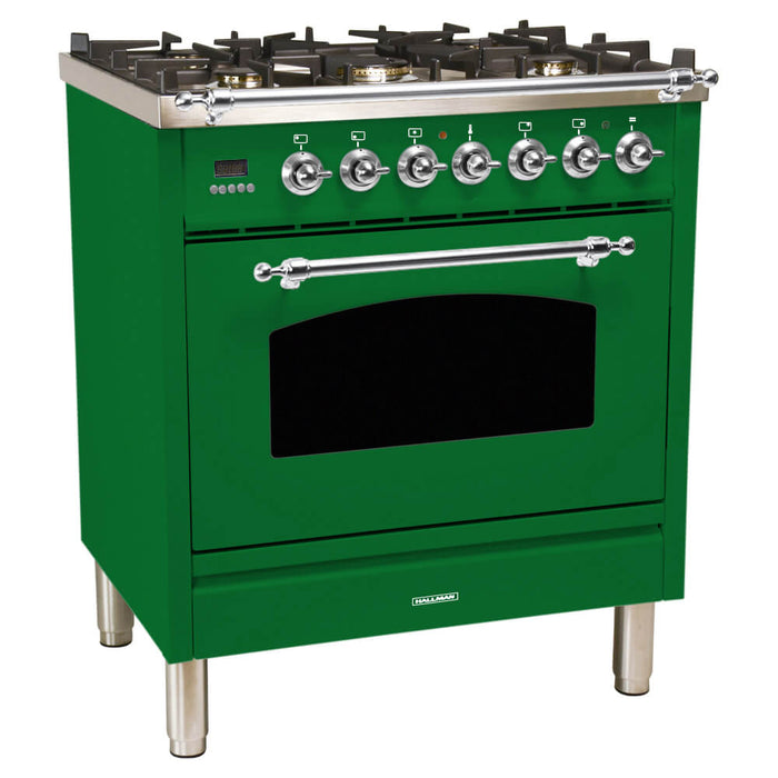 HALLMAN 30 in. Single Oven All Gas Italian Range, Chrome Trim in Emerald Green (HGR30CMGN)