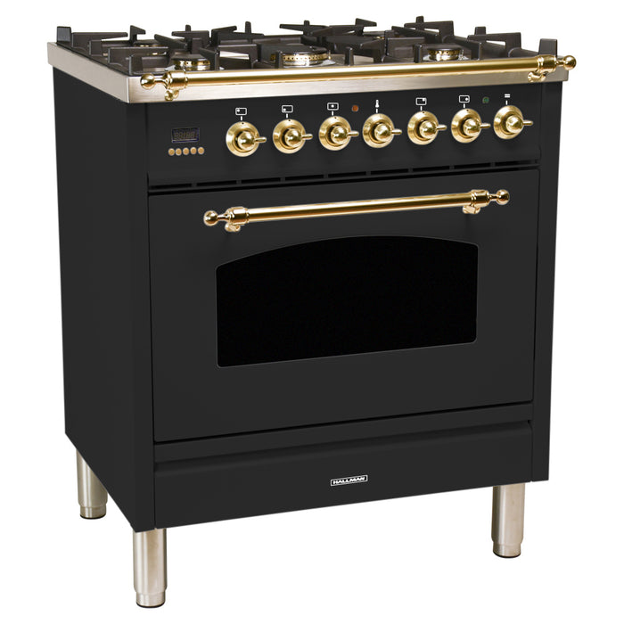 HALLMAN 30 in. Single Oven Dual Fuel Italian Range, Brass Trim in Matte Graphite (HDFR30BSMG)