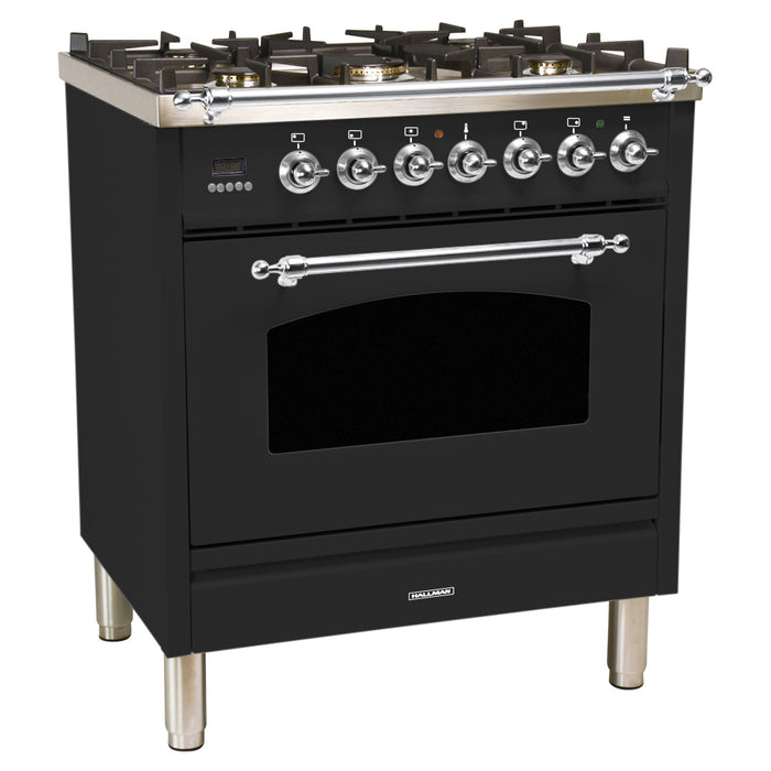 HALLMAN 30 in. Single Oven Dual Fuel Italian Range, Chrome Trim in Matte Graphite (HDFR30CMMG)