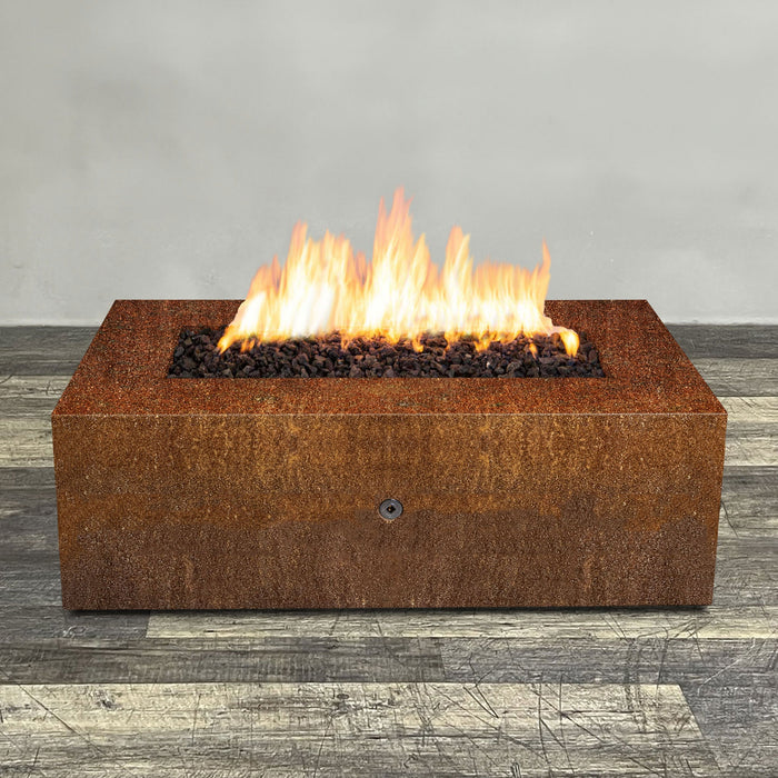 Starfire Designs Metal Gravity 60" x 32" Rectangle Corten Steel Gas Fire Pit with Propane Tank Access Door