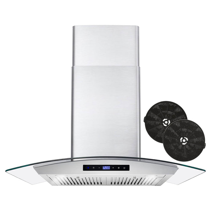 Cosmo 30-Inch 380 CFM Ducted Wall Mount Range Hood in Stainless Steel with Tempered Glass (COS-668WRCS75)