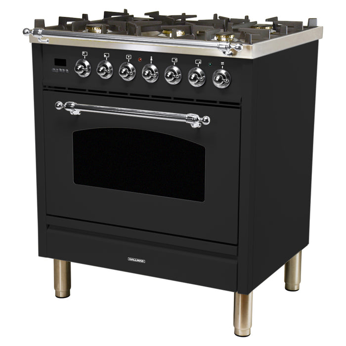 HALLMAN 30 in. Single Oven Dual Fuel Italian Range, Chrome Trim in Matte Graphite (HDFR30CMMG)