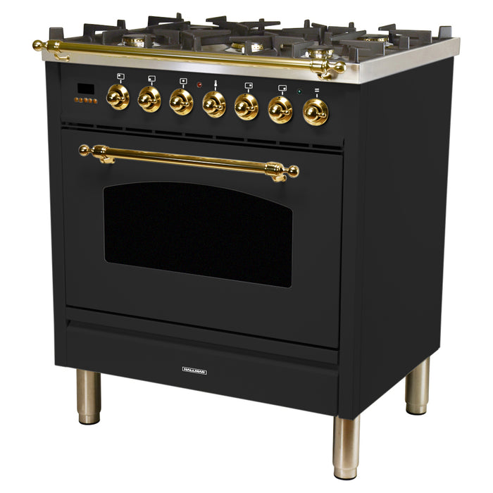 HALLMAN 30 in. Single Oven Dual Fuel Italian Range, Brass Trim in Matte Graphite (HDFR30BSMG)