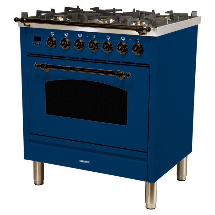 HALLMAN 30 in. Single Oven Dual Fuel Italian Range, LP Gas, Bronze Trim in Blue (HDFR30BZBULP)