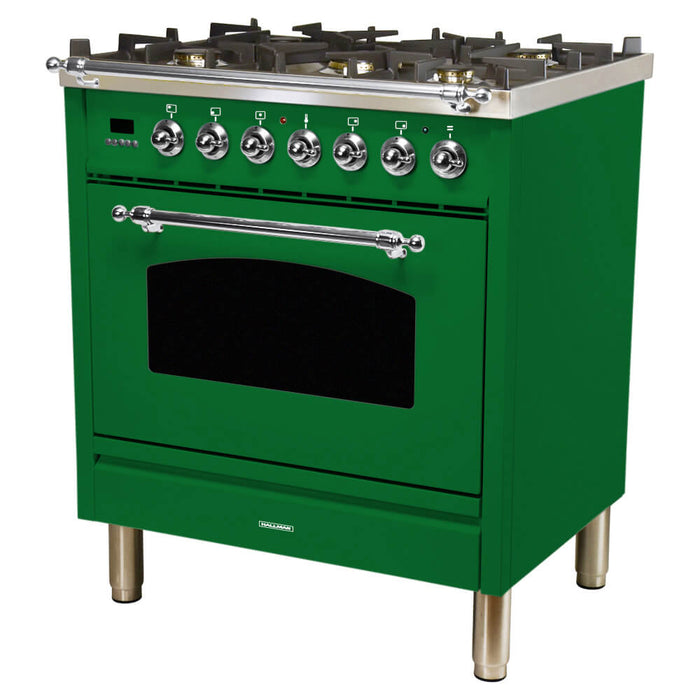 HALLMAN 30 in. Single Oven All Gas Italian Range, Chrome Trim in Emerald Green (HGR30CMGN)