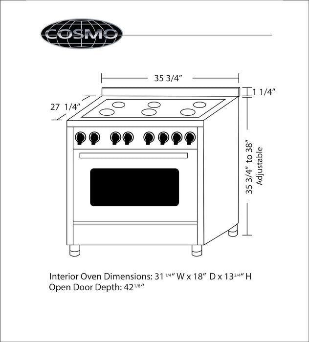 Cosmo 4 - Piece Appliance Package - 36-Inch 240V Dual Fuel Range 36-Inch Range Hood Dishwasher and Refrigerator (COS-4PKG-149)