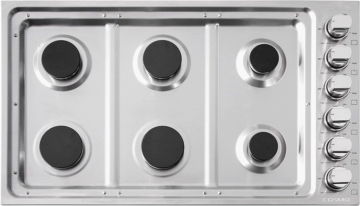 Cosmo 36-Inch Gas Cooktop with 6 Burners in Stainless Steel (COS-DIC366)