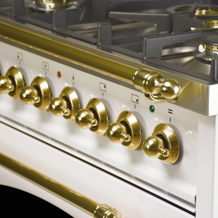 HALLMAN 30 in. Single Oven Dual Fuel Italian Range, Brass Trim in White (HDFR30BSWT)