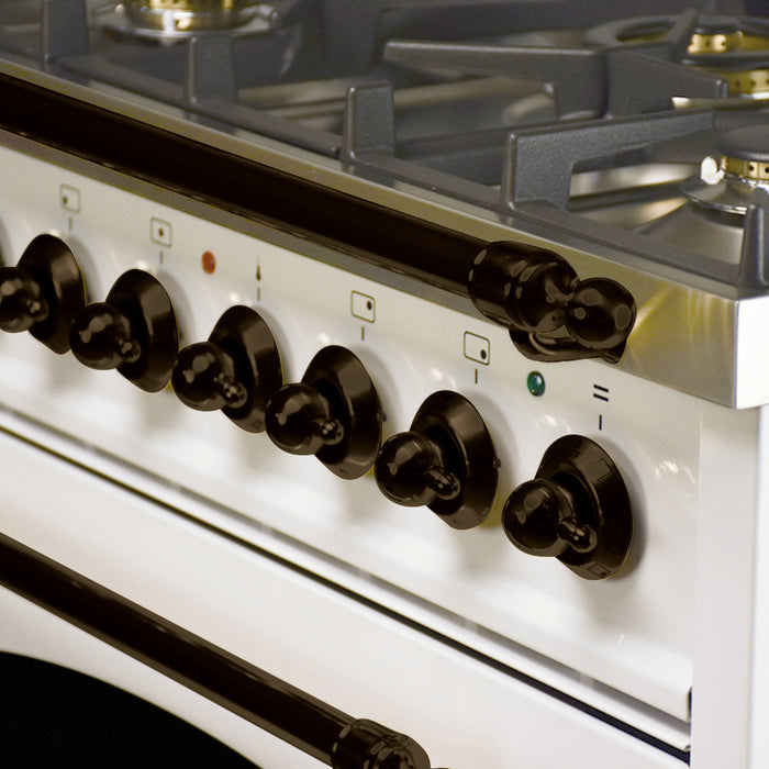 HALLMAN 30 in. Single Oven Dual Fuel Italian Range, Bronze Trim in White (HDFR30BZWT)