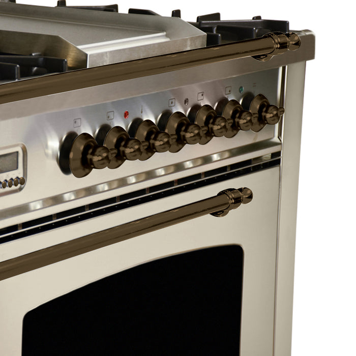 HALLMAN 36 in. Single Oven All Gas Italian Range, LP Gas, Bronze Trim in Stainless-steel (HGR36BZSSLP)