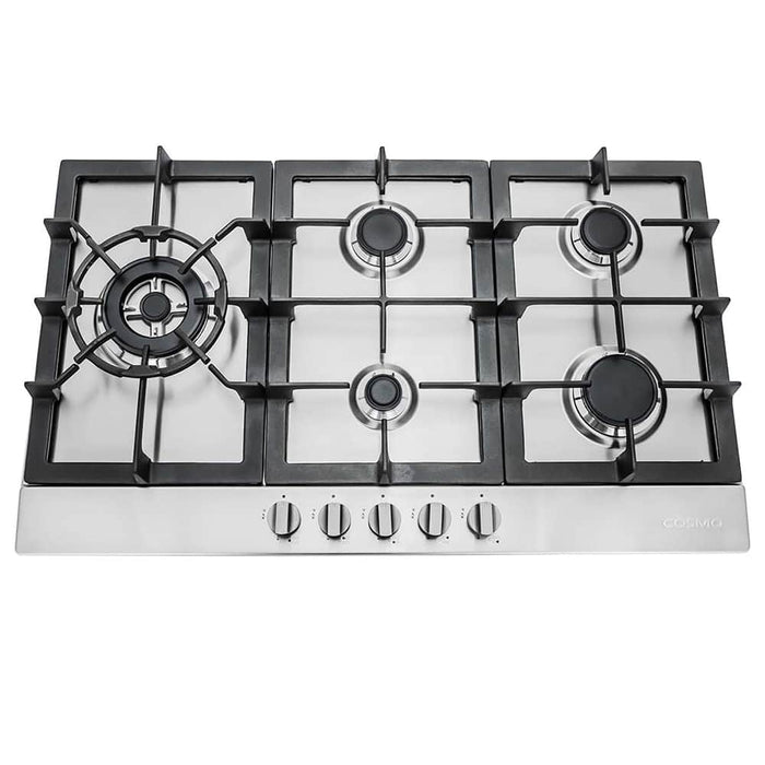 Cosmo 30-Inch Gas Cooktop with 5 Brass Burners in Stainless Steel (COS-850SLTX-E)