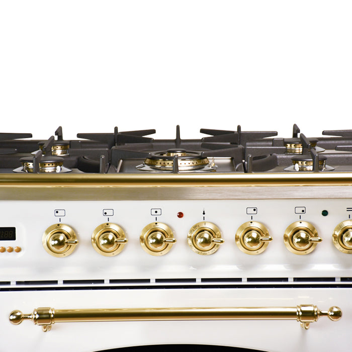 HALLMAN 30 in. Single Oven Dual Fuel Italian Range, Brass Trim in White (HDFR30BSWT)